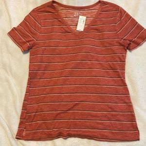 Maurice’s ribbed short sleeved T-shirt w gray and white pin stripes, NWT, size L